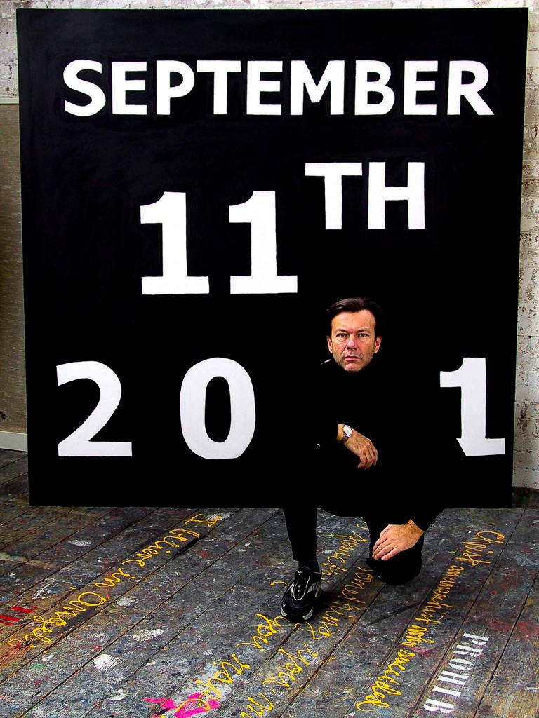 INTRO ARTIST THOMAS DELL A CROIX IN FRONT OF HIS LATEST WORK